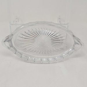 Vintage USA Heisey Glass Starburst Oval Relish Dish Clear Handle Diamond H